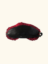 Load image into Gallery viewer, the back of the eyemask has an adjustable, black, lingerie elastic strap with gold findings.