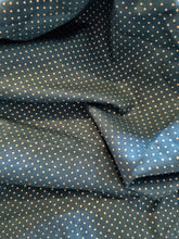 Load image into Gallery viewer, Forest green cotton with small gold polka dots in a uniform pattern.