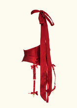 Load image into Gallery viewer, The corset belt worn with the sash as a choker, tied in a bow at the back of the neck with the long ends dangling down the back to top of thigh height.