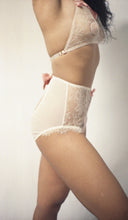 Load image into Gallery viewer, A model wears the Sarah ouvert knickers with the bandeau bralette. This shows a styling option.