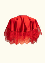 Load image into Gallery viewer, A back view of the Olenska cape-let. The back shows the scallop on the lace as well as the sheer nature of the delicate pattern. The cape flares gently from the shoulders.