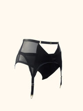Load image into Gallery viewer, The Win suspender belt worn with hip height matching knickers. This is a styling option.