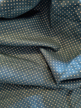Load image into Gallery viewer, Forest green cotton with small gold polka dots in a uniform pattern.
