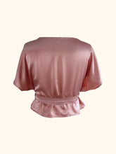 Charger l&#39;image dans la galerie, The back of the Sarah top with the waist tie, showing the back sitting flat and the wide neck.
